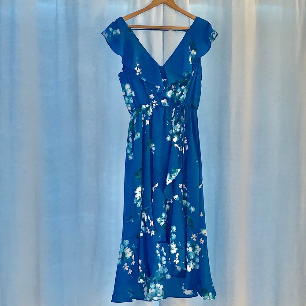Socialite Blue Floral Wrap Dress with Slit